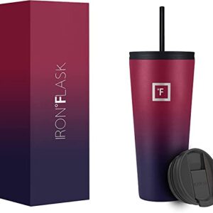 IRON °FLASK Classic Tumbler 2.0-2 Lids (Straw/Flip), Vacuum Insulated Stainless Steel Water Bottle, Double Walled, Drinking cup, Thermo Travel Mug - Dark Rainbow, 32 Oz