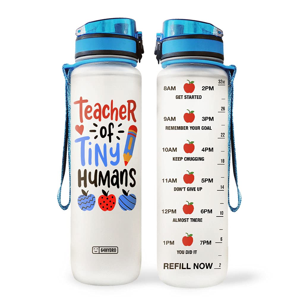 64HYDRO 32oz 1Liter Motivational Water Bottle with Time Marker, Teacher Of Tiny Humans, Kindergarten Teacher - HHP1808024