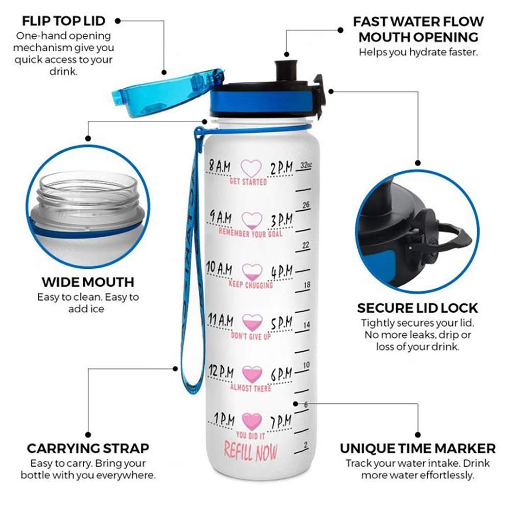 64HYDRO 32oz 1Liter Motivational Water Bottle with Time Marker, Teacher Of Tiny Humans, Kindergarten Teacher - HHP1808024