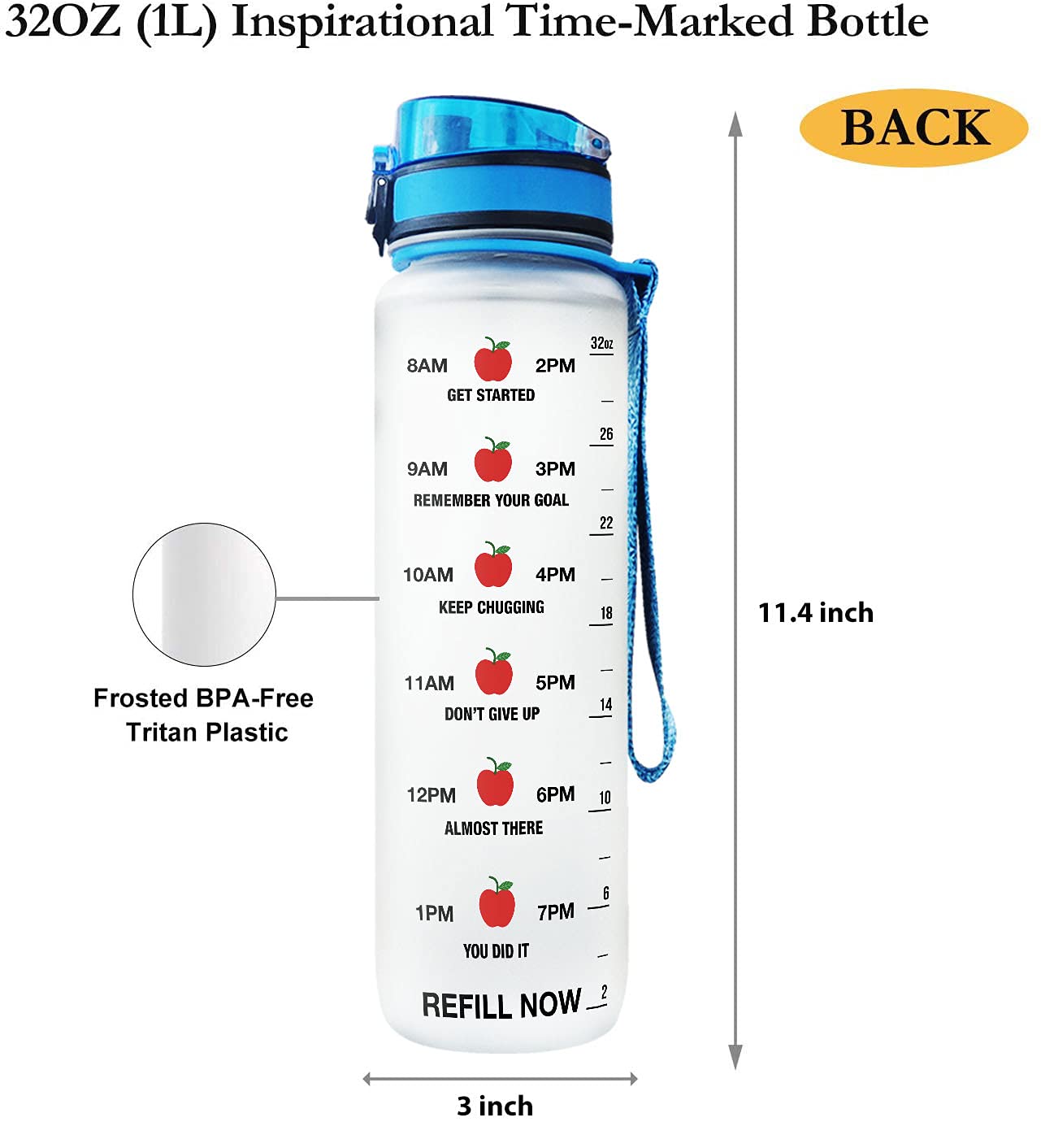 64HYDRO 32oz 1Liter Motivational Water Bottle with Time Marker, Teacher Of Tiny Humans, Kindergarten Teacher - HHP1808024