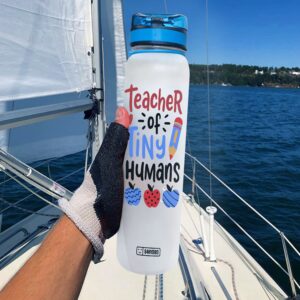 64HYDRO 32oz 1Liter Motivational Water Bottle with Time Marker, Teacher Of Tiny Humans, Kindergarten Teacher - HHP1808024