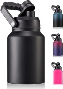 civago half gallon insulated water bottle jug with handle, 64 oz stainless steel sports water flask, large metal canteen growler, black