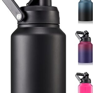 CIVAGO Half Gallon Insulated Water Bottle Jug with Handle, 64 oz Stainless Steel Sports Water Flask, Large Metal Canteen Growler, Black