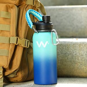 WEREWOLVES 24 oz Insulated Water Bottle With Paracord Handles & Strap & Straw Lid & Spout Lid,Reusable Wide Mouth Vacuum Stainless Steel Water Bottle for Adults (New-Ocean, 24 oz)