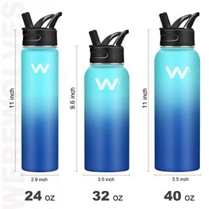 WEREWOLVES 24 oz Insulated Water Bottle With Paracord Handles & Strap & Straw Lid & Spout Lid,Reusable Wide Mouth Vacuum Stainless Steel Water Bottle for Adults (New-Ocean, 24 oz)