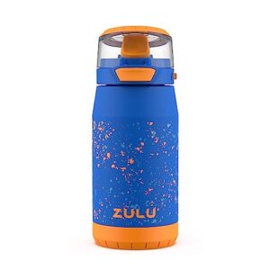 zulu kids flex 12oz tritan stainless steel insulated water bottle with silicone spout, leak-proof locking flip lid and soft touch carry loop for school backpack, lunchbox, and outdoor sports, blue
