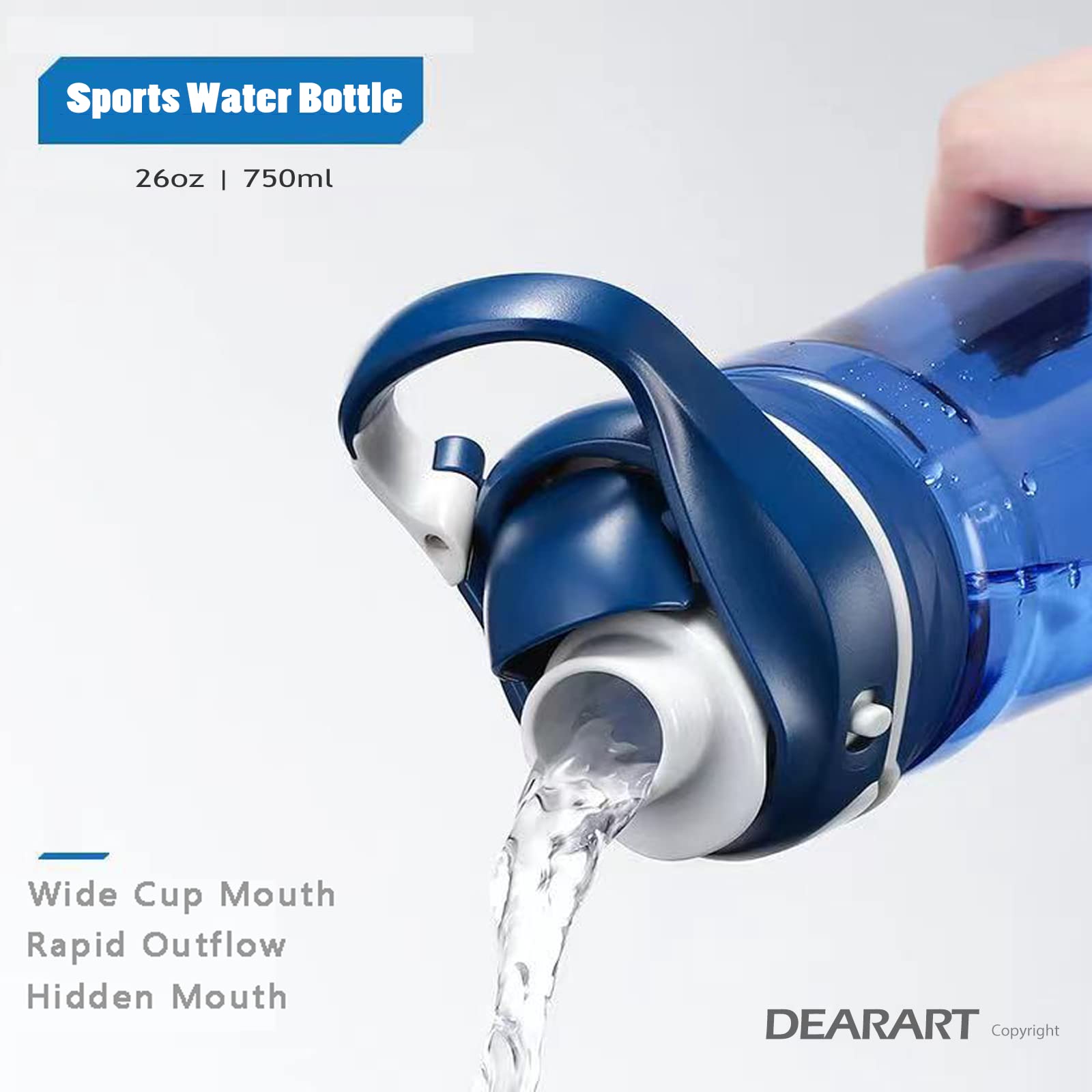 DEARART 26oz Blue Water Bottles With TRITAN, BPA FREE, Leakproof and One Hand Operation, Drink Quickly