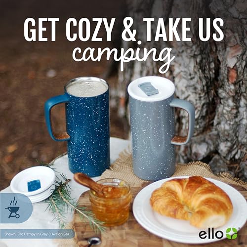 Ello Campy Vacuum Insulated Travel Mug with Leak-Proof Slider Lid and Comfy Carry Handle, Perfect for Coffee or Tea, BPA Free, Xavier Navy, 18oz