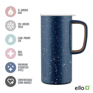 Ello Campy Vacuum Insulated Travel Mug with Leak-Proof Slider Lid and Comfy Carry Handle, Perfect for Coffee or Tea, BPA Free, Xavier Navy, 18oz