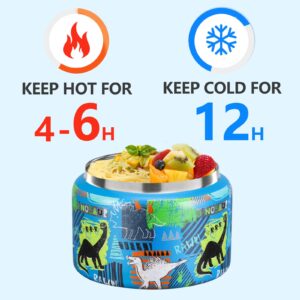 JXXM 8 Oz Thermo Food Jar for Hot & Cold Kids, Insulated Lunch Containers Jar,Leak-Proof Vacuum Stainless Steel Wide Mouth Soup thermo School,Travel (BLUE-Dinosaur) 1pc