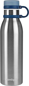 contigo matterhorn vaccum insulated stainless steel water bottle with leak-proof chug cap, drinks stay cold up to 24 hours or hot up to 10 hours, fits most cup holders, 20oz steel/monaco