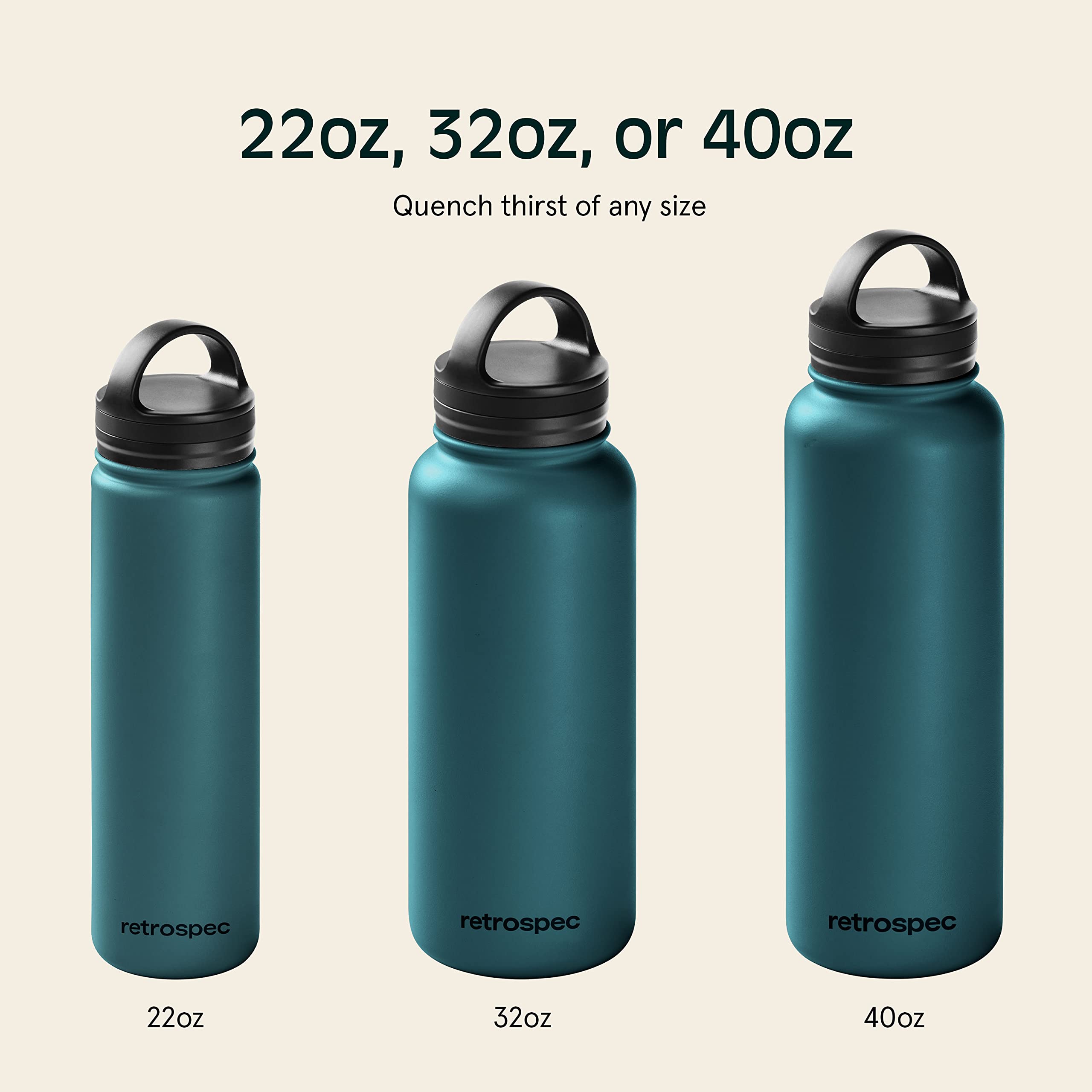 Retrospec Alder Insulated Water Bottle with Straw Lid & Handle Cap - Stainless Steel Wide Mouth Double-Wall Vacuum Insulated Thermos - BPA Free Leakproof Canteen - Superior Blue, 22oz