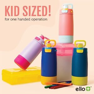 Ello Kids Colby 12oz Stainless Steel Insulated Water Bottle with Straw and Built-In Silicone Coaster Carrying Handle and Leak-Proof Locking Lid for School Backpack, Lunchbox, and Outdoor Sports, Coral