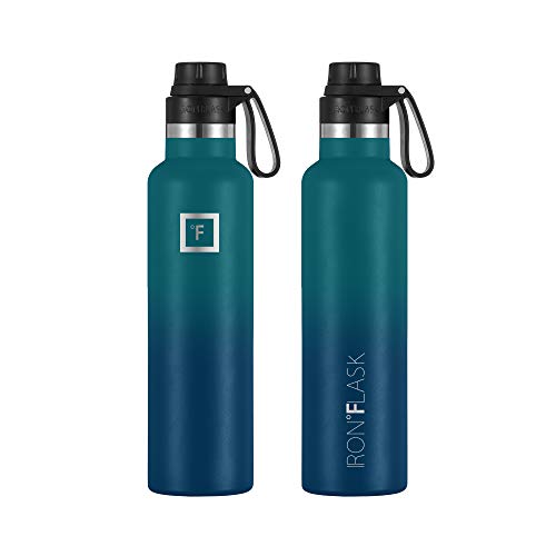 IRON °FLASK Sports Water Bottle - 24 Oz - 3 Lids (Narrow Spout Lid) Leak Proof, Durable Vacuum Insulated Stainless Steel - Hot & Cold Double Walled Insulated Thermos - Mothers Day Gifts