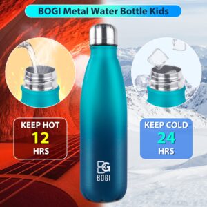 BOGI Insulated Water Bottle, 17oz Stainless Steel Water Bottles, Leak Proof Sports Metal Water Bottles Keep Cold for 24 Hours and Hot for 12 Hours BPA Free kids water bottle for School (Blue DBlue)