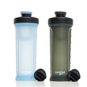 contigo fit shake & go 2.0 shaker bottle with leak-proof lid, 28oz gym water bottle with whisk and carabiner handle, dishwasher safe mixer bottle, 2-pack periwinkle & sake