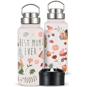 gifts for mom from daughter, 32 oz insulated water bottle with two lids, mom birthday gifts from daughter, birthday gifts for mom, mom gifts from daughters, mother daughter gift, best mom ever gifts