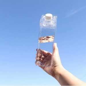 Fanovo Clear Milk Carton Water Bottle, Aesthetic Water Bottles Square Milk Storing Containers Reusable Water Tumbler Cute Kawaii Water Bottle