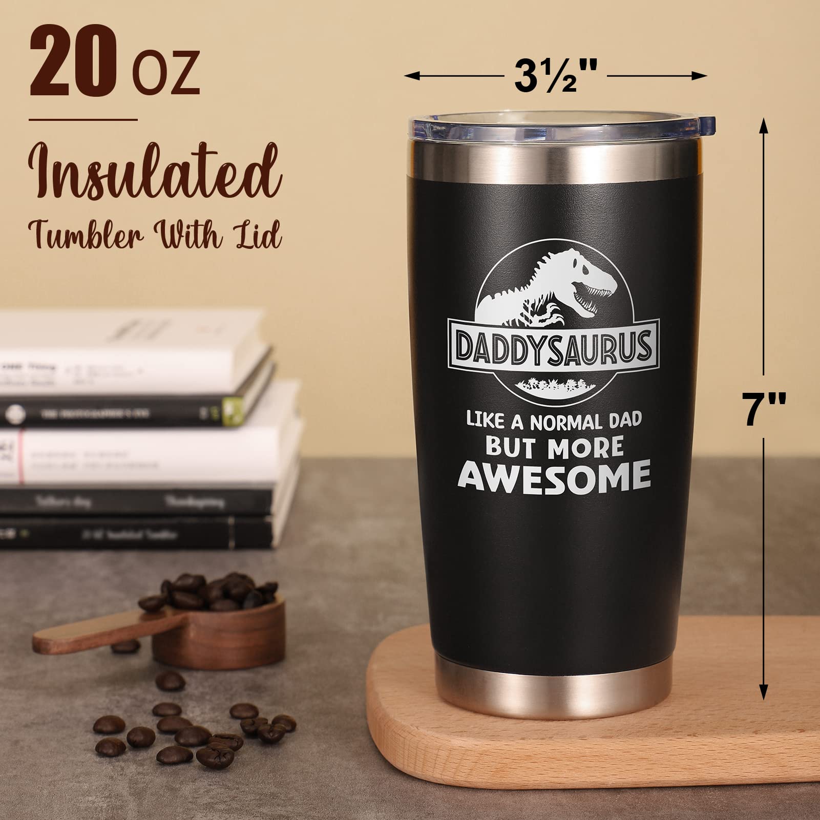 Fimibuke Gifts for Dad from Daughter, Son, Wife - 20 OZ Tumbler Fathers Day Dad Gifts for Father, Men, Father-in-Law, Husband - Daddysaurus Funny Birthday Gift Presents Boxed Insulated Cup from Kids