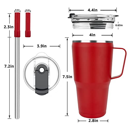 Sursip 30 oz Mug Tumbler with Screw Lid - Stainless Steel Vacuum Insulated Cup with Straw and Handle, Keeps Drinks Cold up to 24 Hours - Sweat Proof, Leak Proof, Dishwasher Safe, Car Holder (Red)