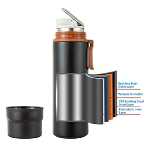 Insulated Water Bottle-Stainless Steel Vacuum Coffee Cup with Handle,Flask Double Walled Sport Travel Mug with Leakproof Lid,Keep Hot & Cold 12 Hours BPA Free 15oz(Black)