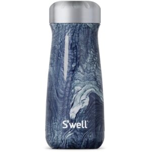 s'well stainless steel traveler, 16oz, azurite marble, triple layered vacuum insulated containers keeps drinks cold for 24 hours and hot for 12, bpa free, easy carrying on the go