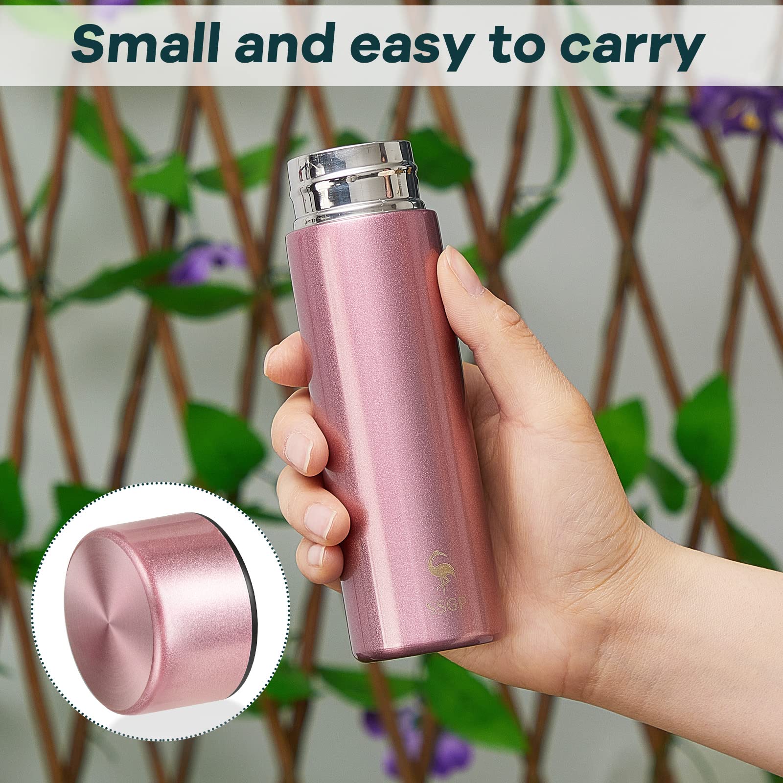 Irenare 5oz Mini Water Bottle Mini Insulated Stainless Steel Bottle Purse Water Bottle Cute Leak Proof Water Flask Keeps Drink Cold and Hot for Purse Kids Women Lunch Bag