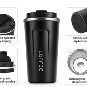 XENDER WORLD Coffee Travel Mug, 17 oz Insulated Tumbler Leakproof Lid Thermal Vaccum Mug Stainless Steel Double Wall Reusable Cup For Hot Cold Tea Drinks In Car Camping (Black)