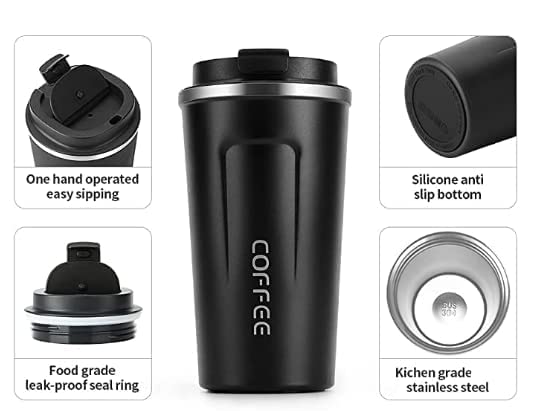 XENDER WORLD Coffee Travel Mug, 17 oz Insulated Tumbler Leakproof Lid Thermal Vaccum Mug Stainless Steel Double Wall Reusable Cup For Hot Cold Tea Drinks In Car Camping (Black)