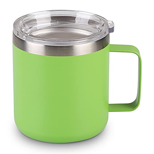 TAHOE TRAILS 12 oz Insulated Stainless Steel Coffee Mug, Vacuum Insulated Double Wall Travel Cup with Lid and Handle, Green