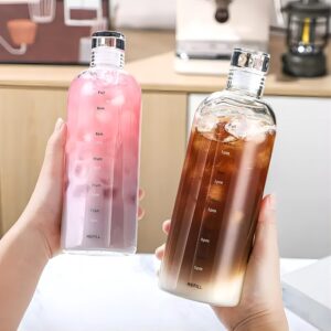 JZSMY Glass Ins Creative Girls Water Bottle Glass Cups High Sense Japanese Style Drinking Bottle Glass Scale Cups Milk Juice Cute Water Bottle with Time Scale (1Pcs 750ml Transparent)