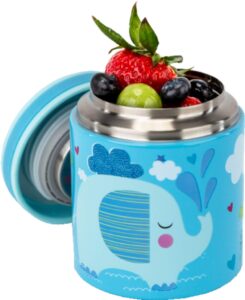 blue ele vacuum insulated jar & thermos, bpa-free lunch containers, double-wall 304 food grade stainless steel, 14 oz keep hot 12hr & cold 24hr, blue with pattern