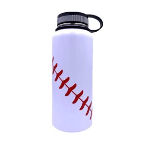 Gloryc 32oz Wide Mouth Tumbler Cup with Two Lids, Water Bottle, Baseball,18/8 Stainless Steel Vacuum Insulated, 304 Travel Mug for Coach Men Mom Friends(White)