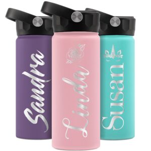 be burgundy kids water bottle, personalized water bottle with straw lid & engraved name - 18 oz - 20 icons, 20 font, 8 colors - teen girl gifts, gifts for girlfriend, personalized gifts for women