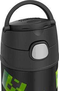 thermos funtainer 12 ounce stainless steel vacuum insulated kids straw bottle, dark minecraft