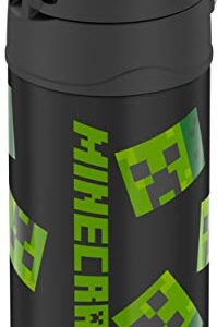 THERMOS FUNTAINER 12 Ounce Stainless Steel Vacuum Insulated Kids Straw Bottle, Dark Minecraft