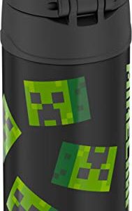 THERMOS FUNTAINER 12 Ounce Stainless Steel Vacuum Insulated Kids Straw Bottle, Dark Minecraft