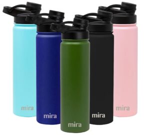 mira 24 oz stainless steel water bottle - hydro vacuum insulated metal thermos flask keeps cold for 24 hours, hot for 12 hours - bpa-free spout lid cap - olive green