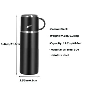 Insulated Water Bottle Travel Coffee Mug Stainless Steel Vacuum Flask Coffee Cups Water Flask for Hot and Cold Drinks 14.2 oz/420ml（Black）