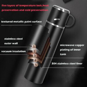 Insulated Water Bottle Travel Coffee Mug Stainless Steel Vacuum Flask Coffee Cups Water Flask for Hot and Cold Drinks 14.2 oz/420ml（Black）