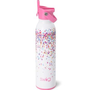 swig life 20oz insulated water bottle with straw & flip + sip handle | leak proof, dishwasher safe, cup holder friendly, stainless steel water bottle in confetti