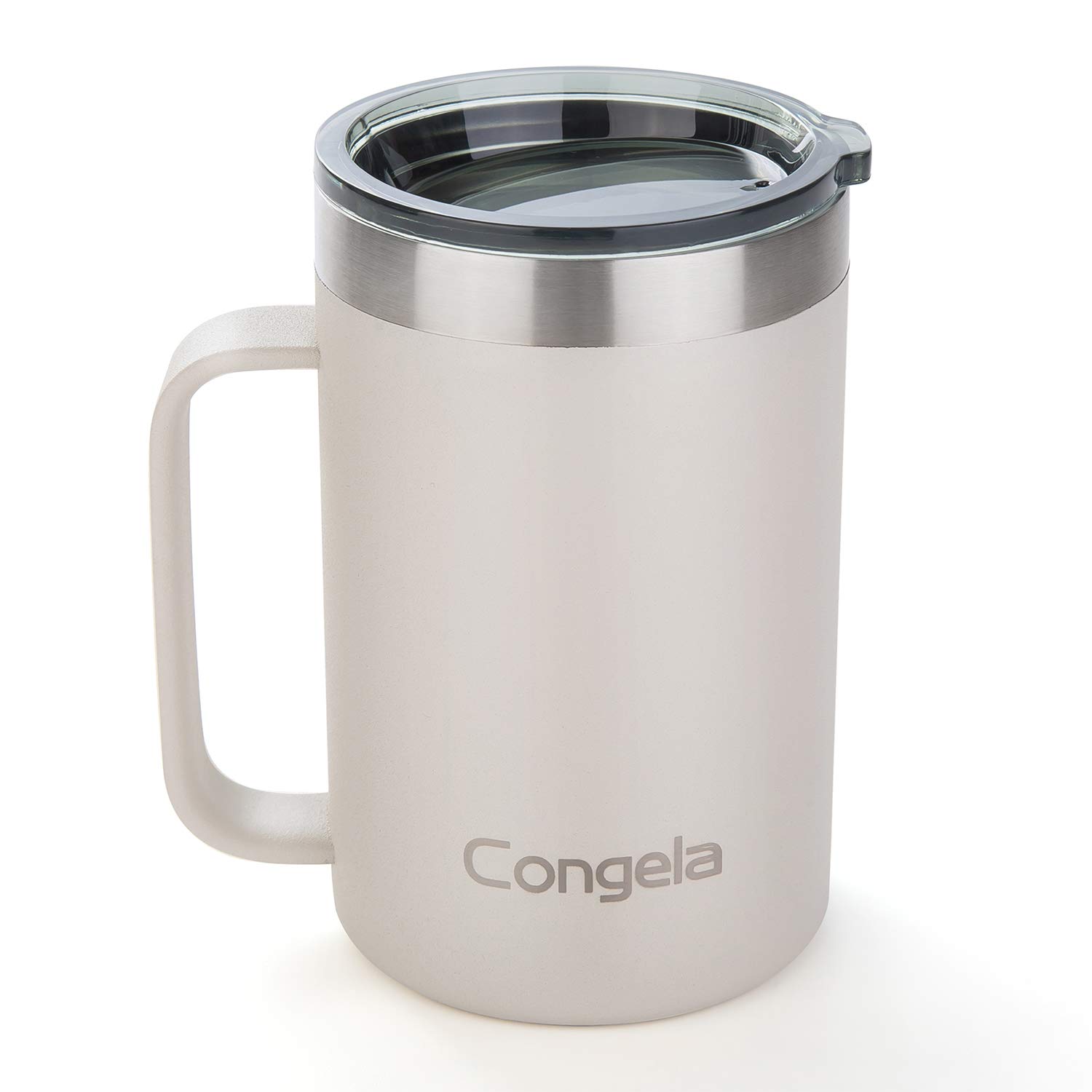 Congela 18oz 2Pack stainless steel insulated coffee mugs with handle, vacuum camping tea cups set with Tritan lid and sand with sage color combo(Cement+Desert Sage,18oz 2Pack)