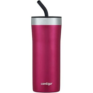 contigo streeterville stainless steel vacuum-insulated tumbler with straw and splash-proof slider lid, keeps drinks hot up to 8hrs or cold for 24hrs, great for travel/work/school, 24oz dragonfruit