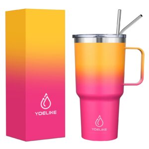 yoelike 32oz tumbler with handle, stainless steel vacuum insulated coffee mug cup for travel, home, office, indoor and outdoor, dishwasher safe - keep cold 24hrs and hot 12hrs (dusk)