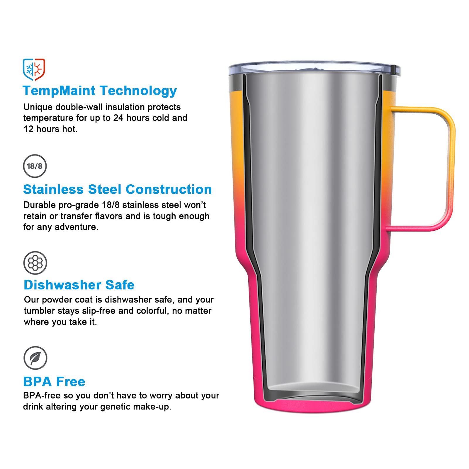 yoelike 32OZ Tumbler With Handle, Stainless Steel Vacuum Insulated Coffee Mug Cup for Travel, Home, Office, Indoor and Outdoor, Dishwasher Safe - Keep Cold 24hrs And Hot 12hrs (Dusk)