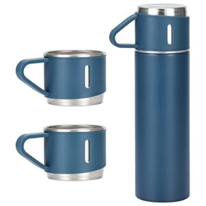 mucr 500ml/17 oz stainless steel coffee thermo vacuum flask set, insulated water bottle with three cup for hot and cold drinks, blue