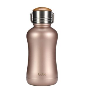 yohkoh mini insulated water bottle with bamboo lid - 8.8oz small vacuum insulated water bottle for women kids, 12 hrs hot & 24 hrs cold stainless steel thermos leak-proof bpa-free (8.8oz,gold)