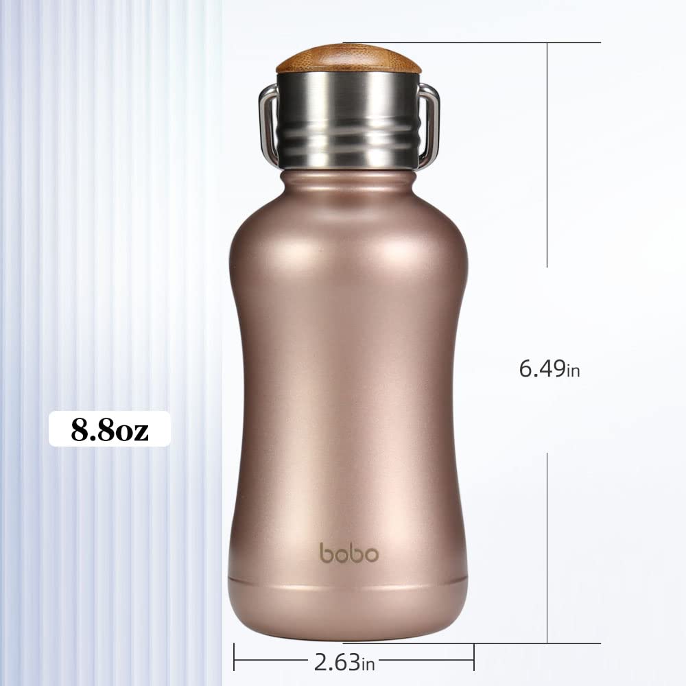YOHKOH Mini Insulated Water Bottle With Bamboo Lid - 8.8oz Small Vacuum Insulated Water Bottle for Women Kids, 12 Hrs Hot & 24 Hrs Cold Stainless Steel Thermos Leak-Proof BPA-Free (8.8oz,Gold)