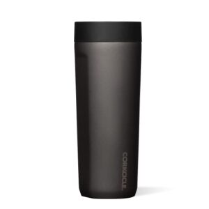 corkcicle commuter cup insulated stainless steel spill proof travel coffee mug keeps beverages cold for 9 hours and hot for 3 hours, ceramic slate, 17 oz