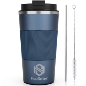 coffee mug, coffee tumblers with straws and straw brushes, travel coffee mug with leakproof lids for keeping hot and cold water coffee and tea,travel cups in travel office camping (navy blue, 17oz)
